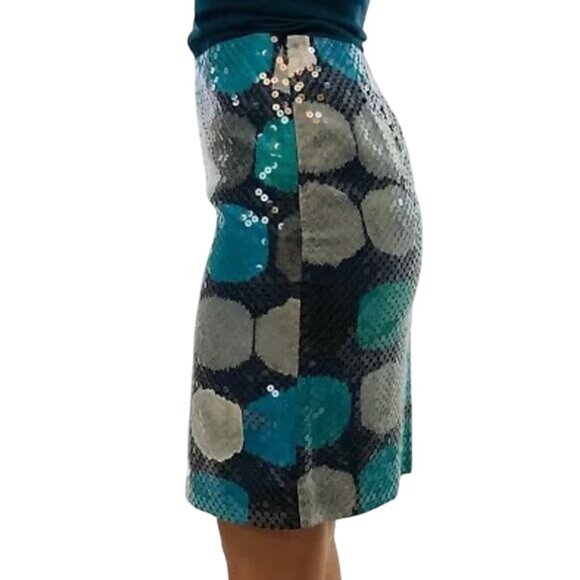 Ann Taylor Blue, Gray & Navy Sequin A-Line Mini Skirt • Office Siren Corpcore - Picture 12 of 16